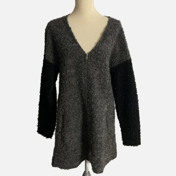 Soyaconcept Women’s Longline Sweater Large Zip Up Teddy Bear Gray Black - Picture 2 of 13